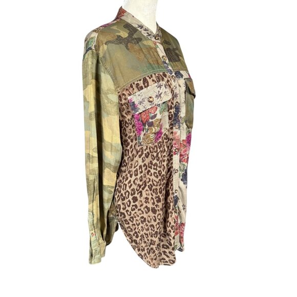 Pilcro by Anthropologie green pink floral camo button down shirt size XSP - Picture 2 of 13
